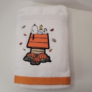 Peanuts White and Orange Towel with Snoopy and Pumpkins